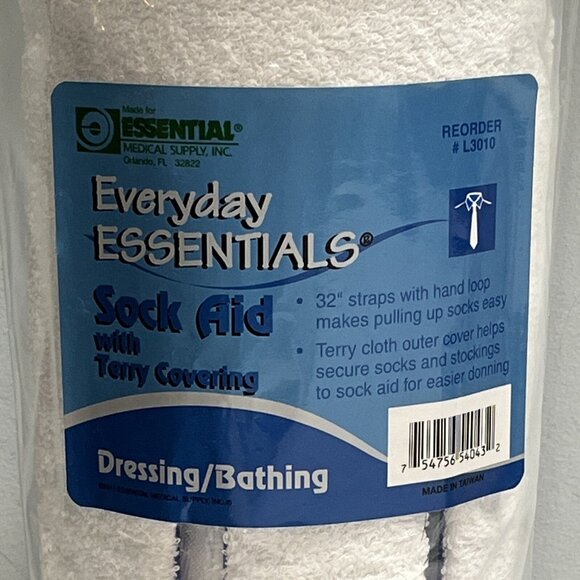 Everyday Essentials Terry Cloth Sock Aid White L3010 32" Straps - Picture 1 of 4